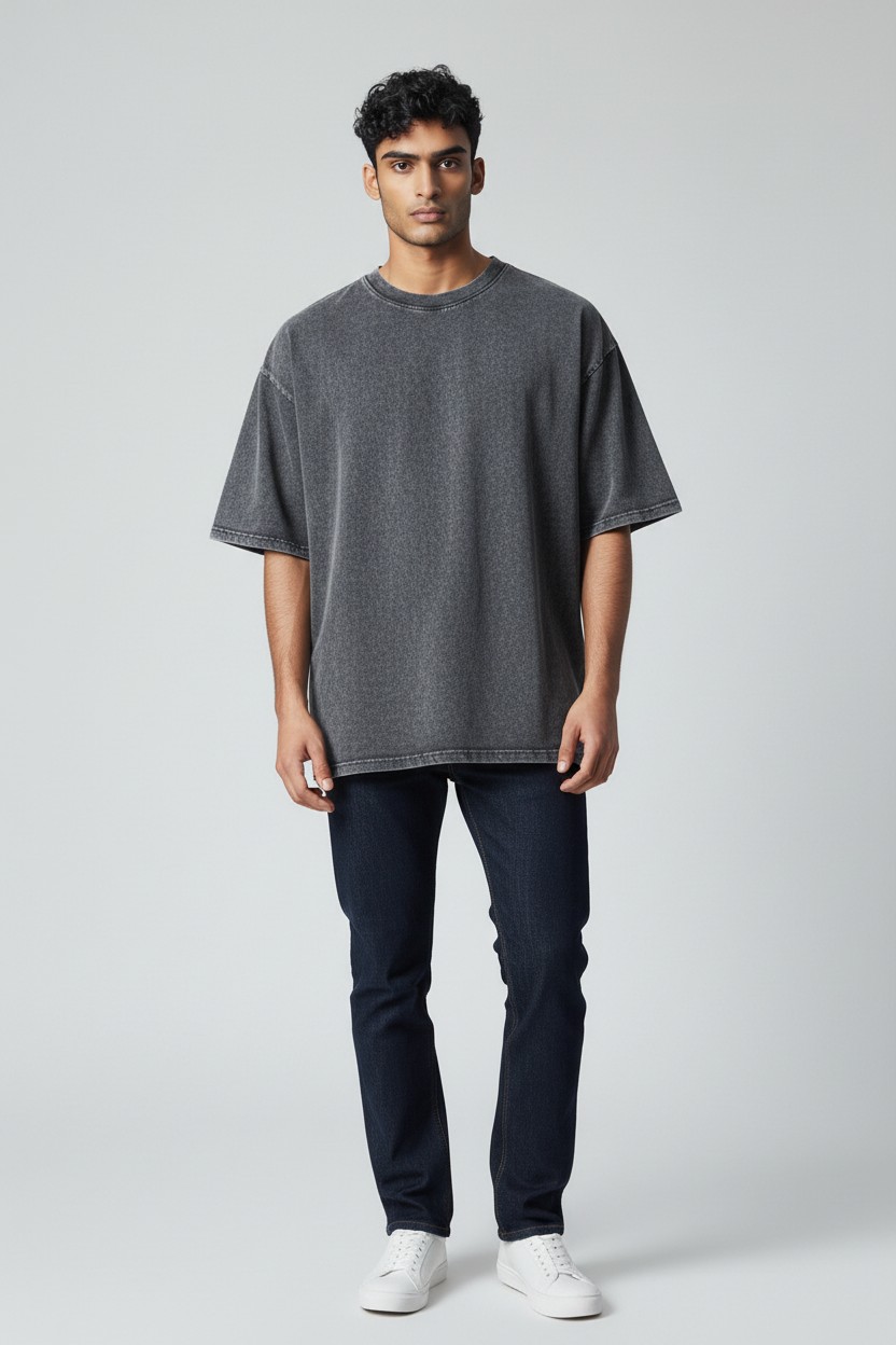 Acid Wash Oversized T-Shirt - 260 GSM - model photo