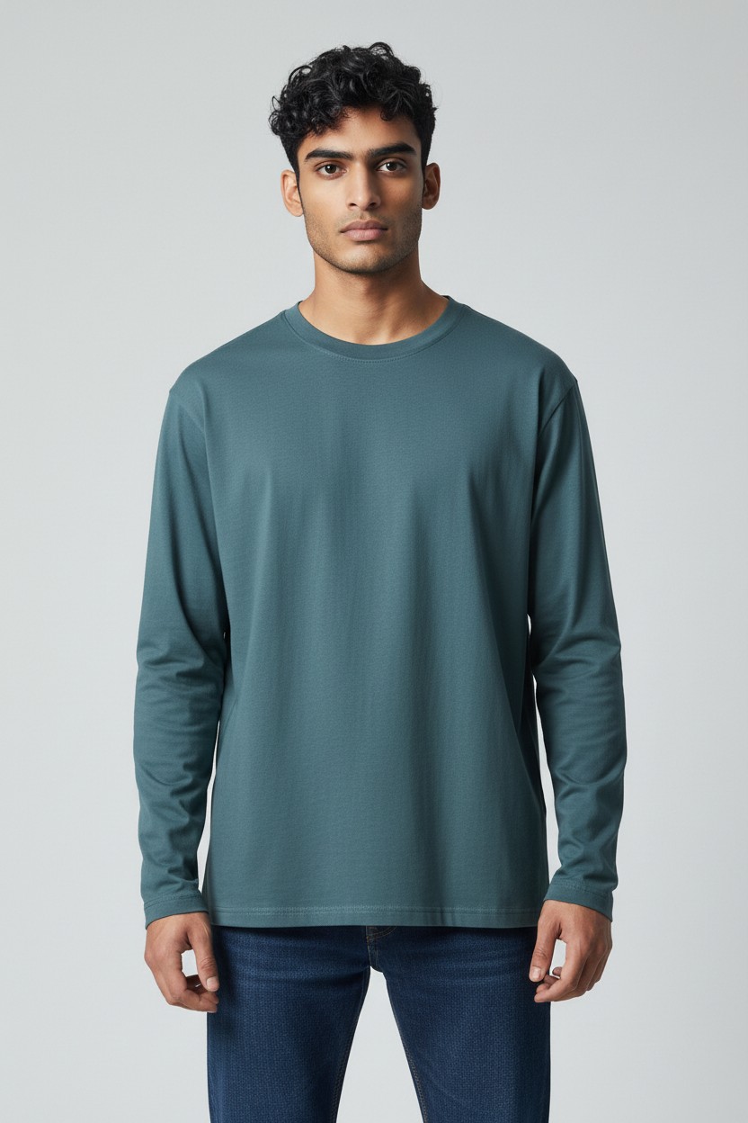 Butter Cotton Lycra Full Sleeve T-Shirt - Bio Wash 200 GSM - model photo
